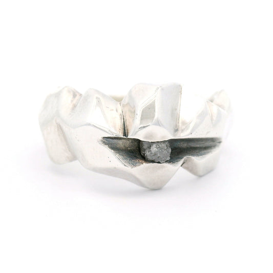 Sterling Silver Ridge Mountain Ring with Rough Diamond