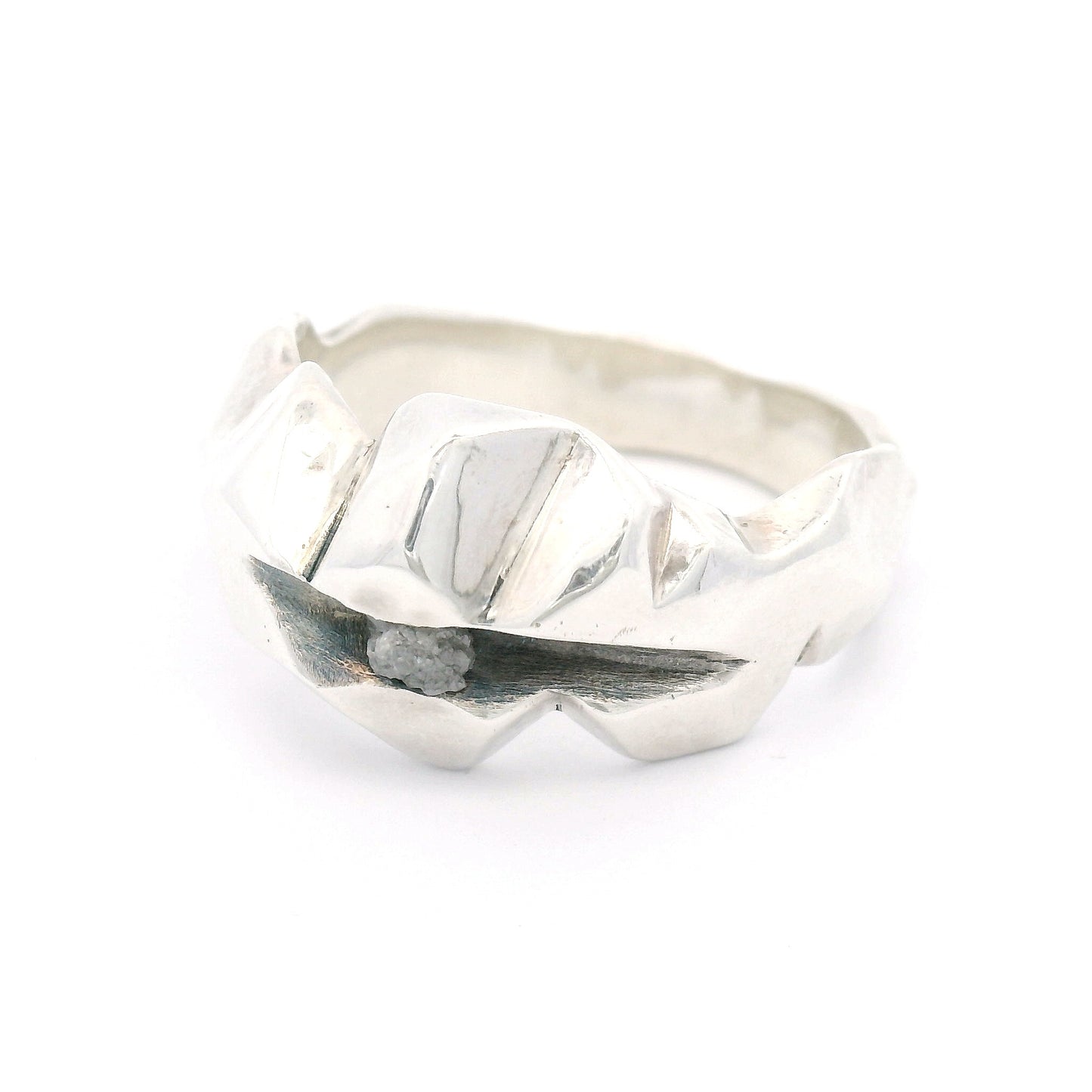 Sterling Silver Ridge Mountain Ring with Rough Diamond