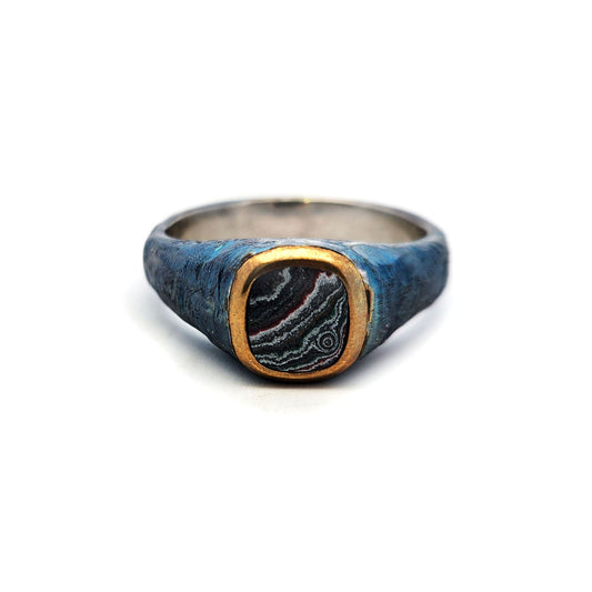 Agate Stainless Steel & Brass Ring