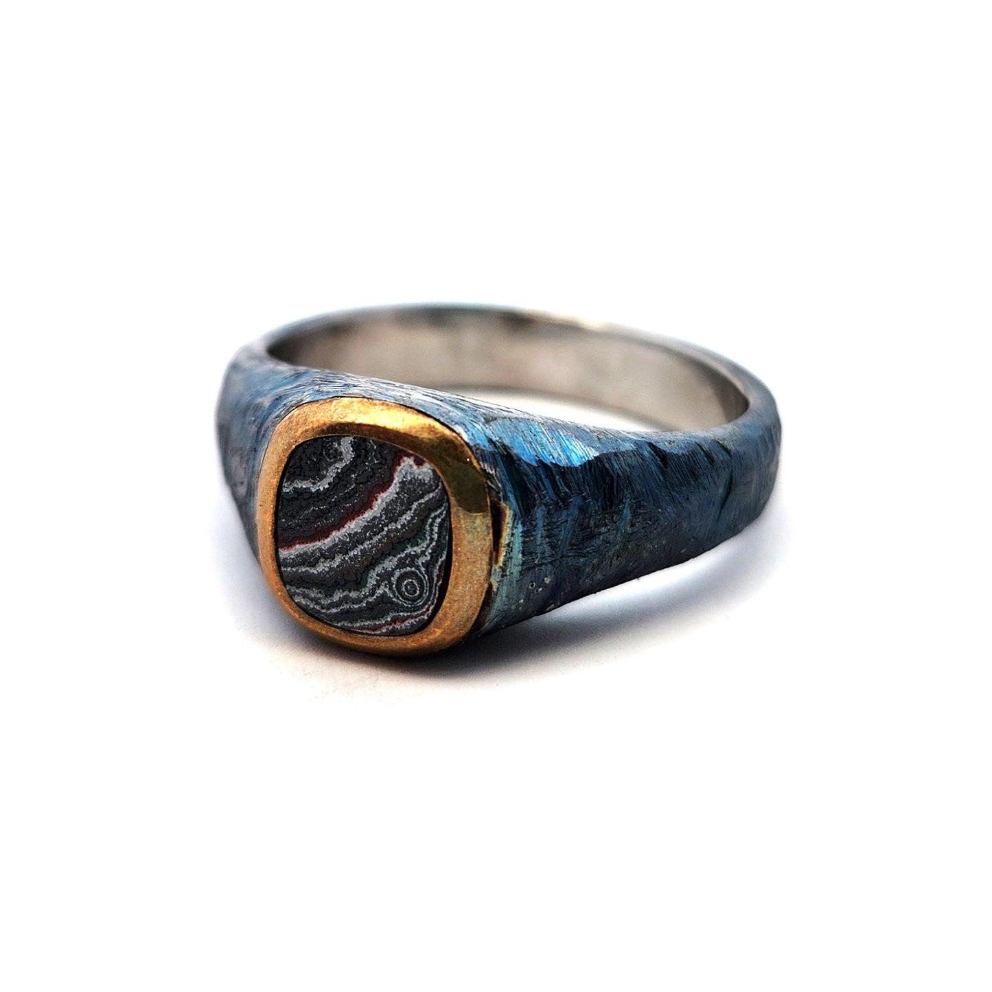 Agate Stainless Steel & Brass Ring