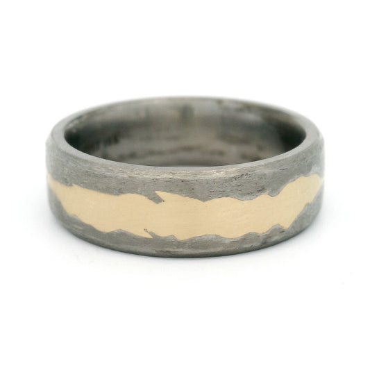 Titanium 7mm Wide Fissure Band with 18k Yellow Inlay