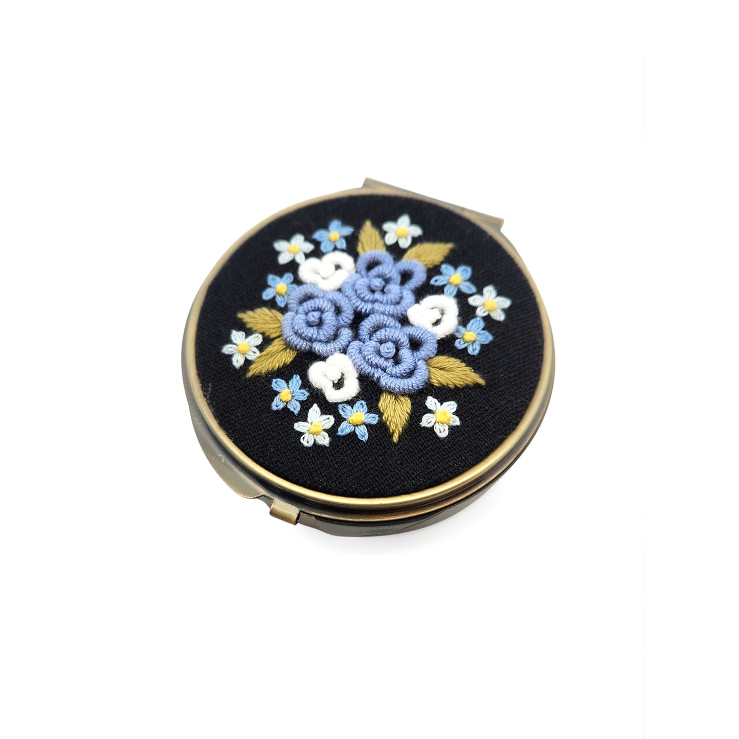 Floral Embroidered Round Jewellery Box