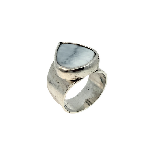 Pear Opal Rough Silver Ring