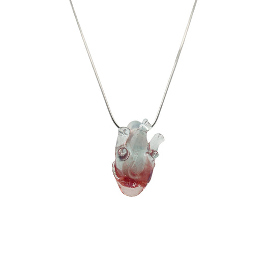 Blue & Red Glass Anatomical Heart Pendant