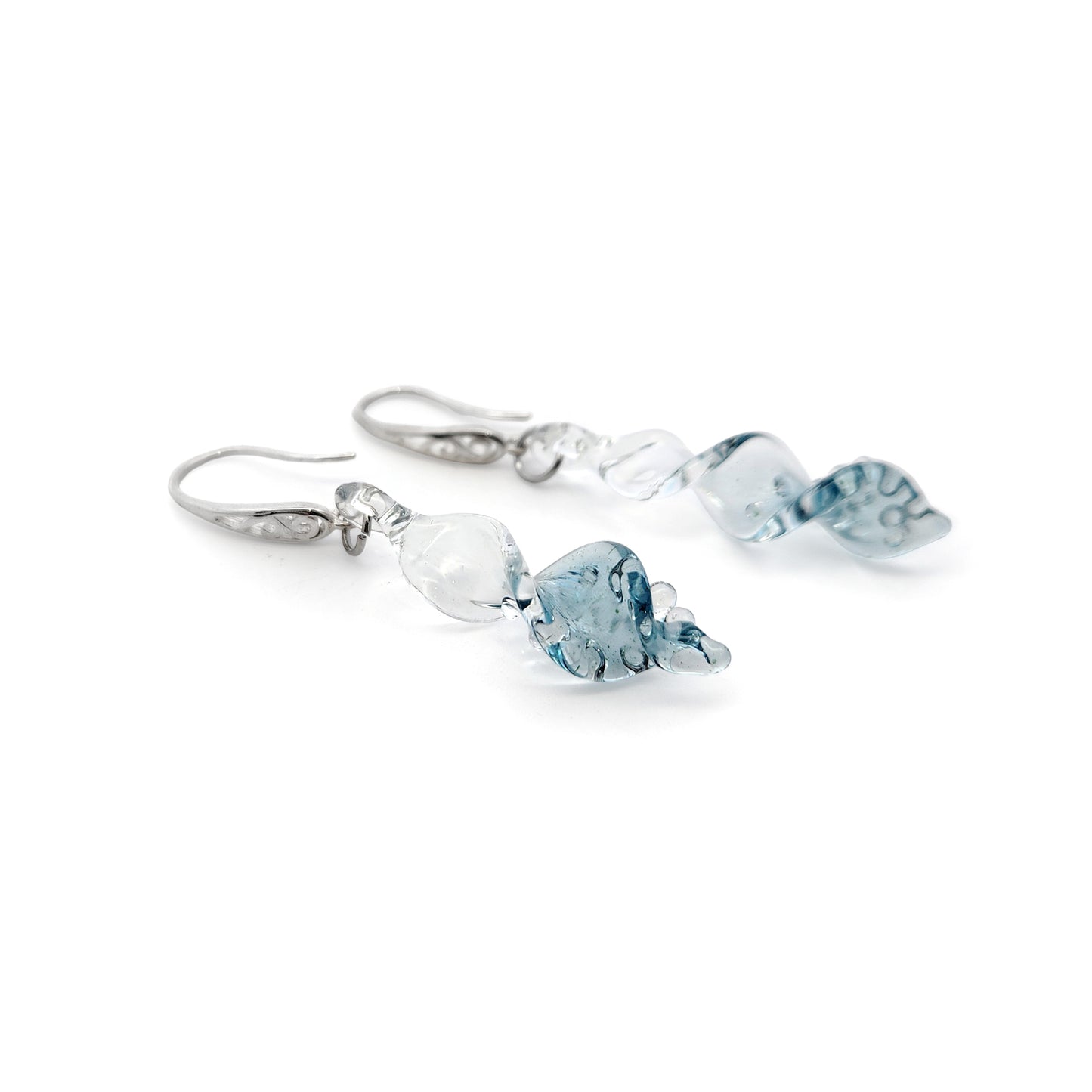 Silver & Blue Glass Spiral Earrings
