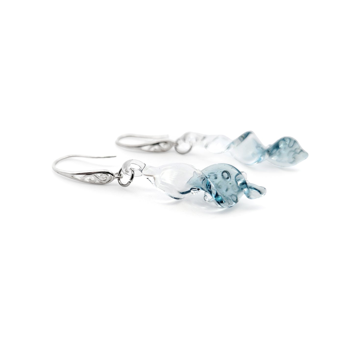 Silver & Blue Glass Spiral Earrings