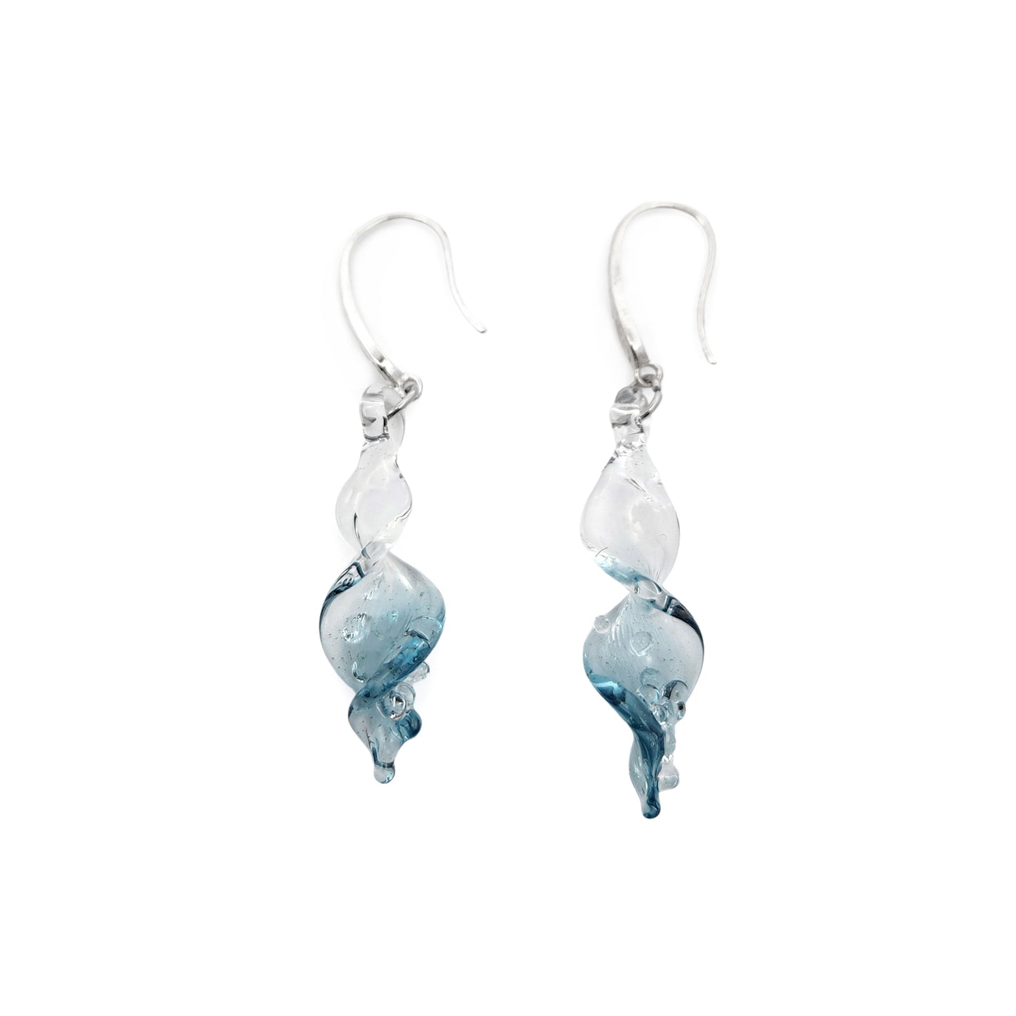 Silver & Blue Glass Spiral Earrings