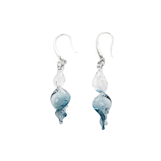 Silver & Blue Glass Spiral Earrings