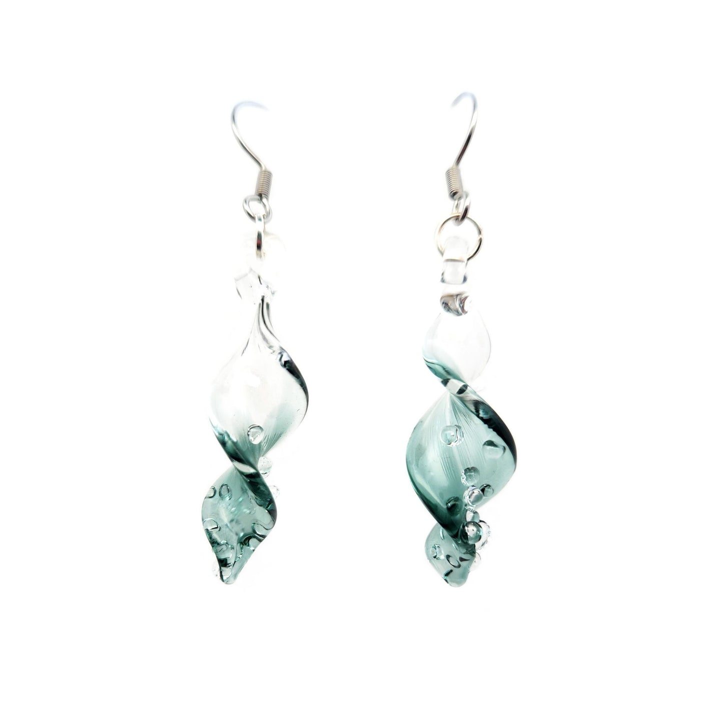 Blue Glass Spiral Earrings