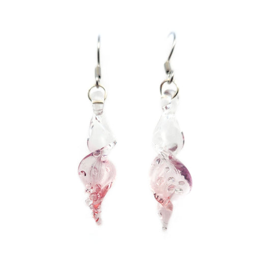 Pink Glass Spiral Earrings