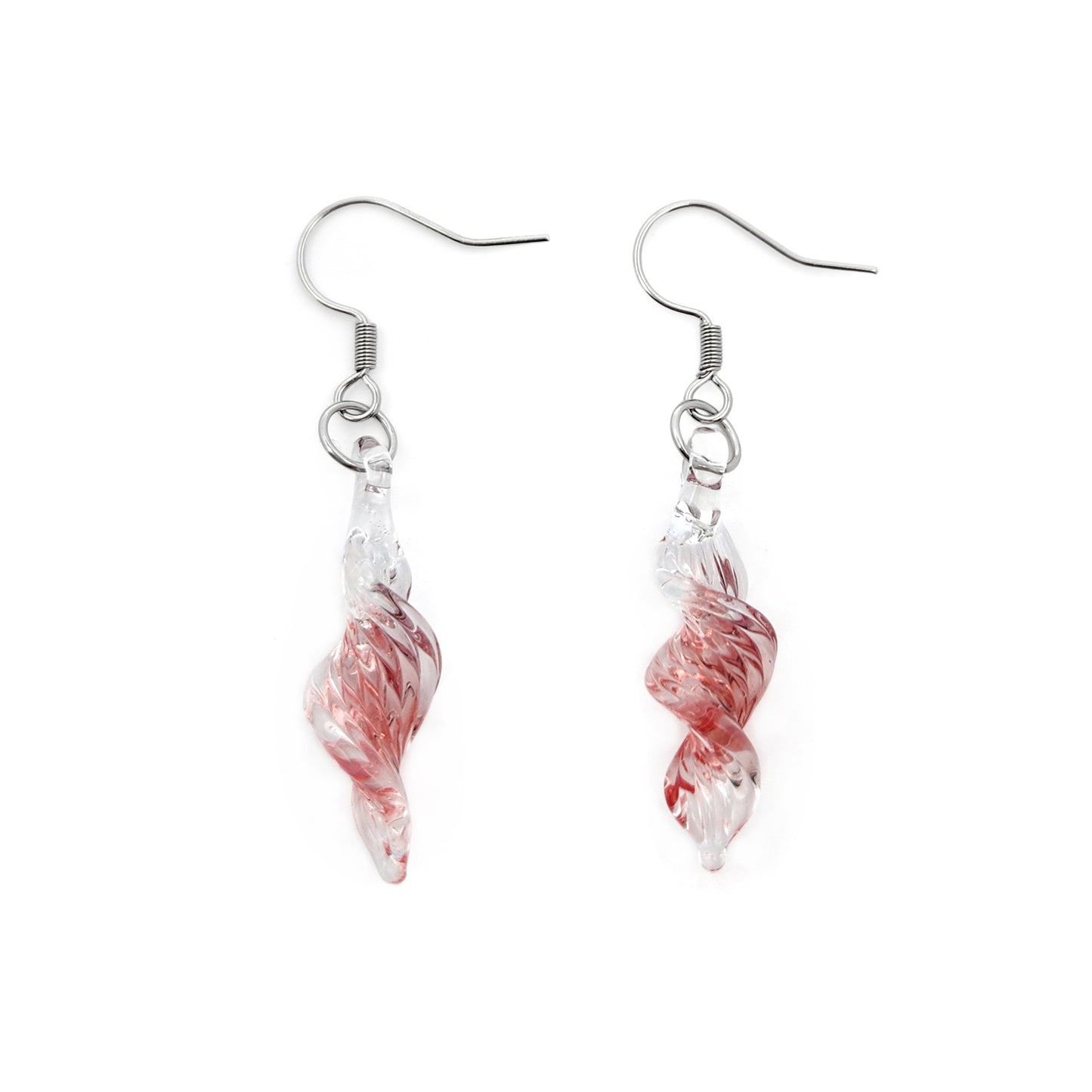 Pink Glass Spiral Earrings
