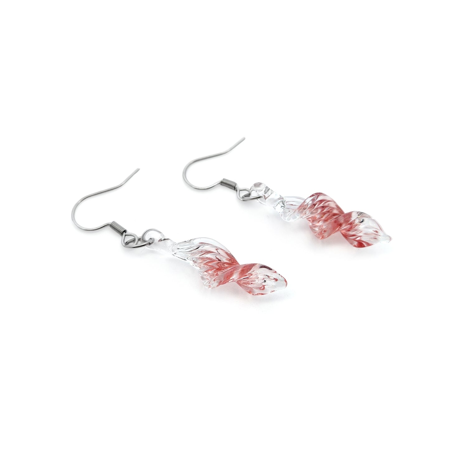 Pink Glass Spiral Earrings