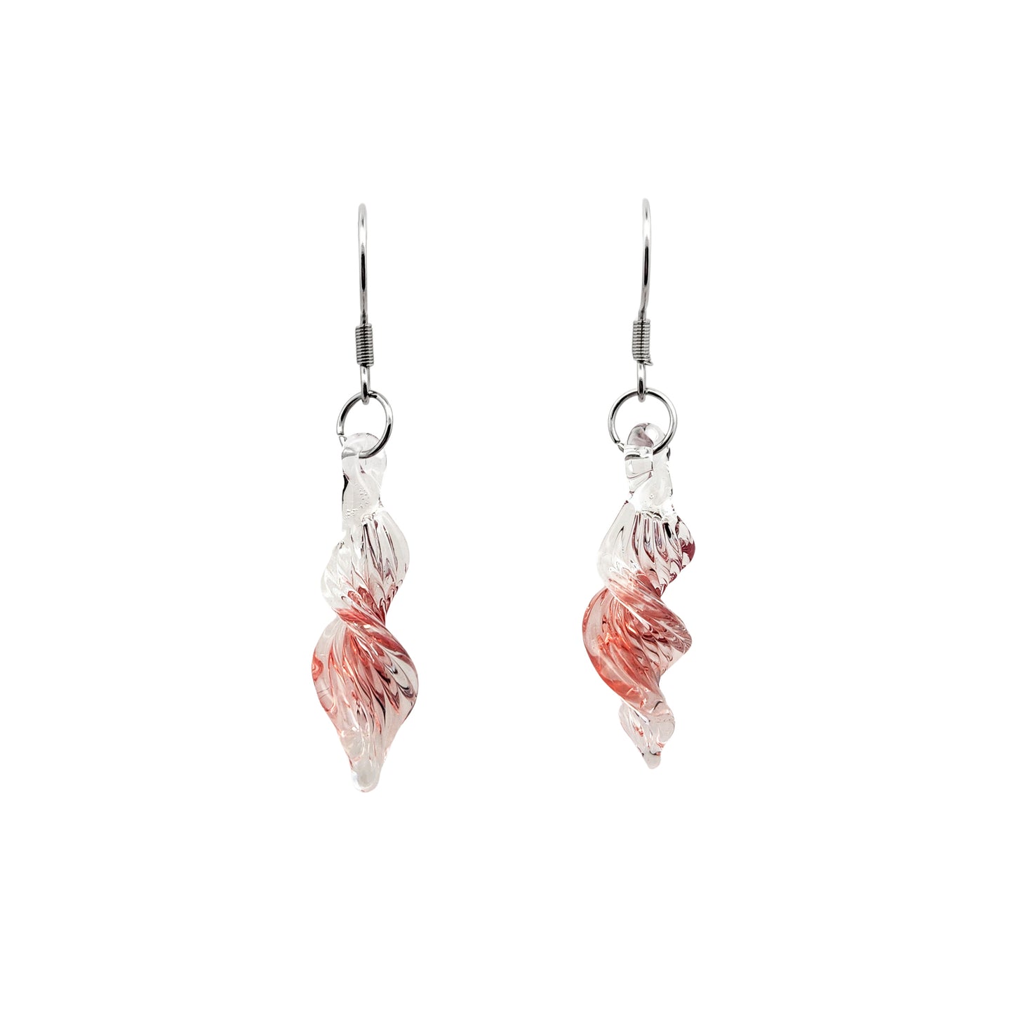 Pink Glass Spiral Earrings