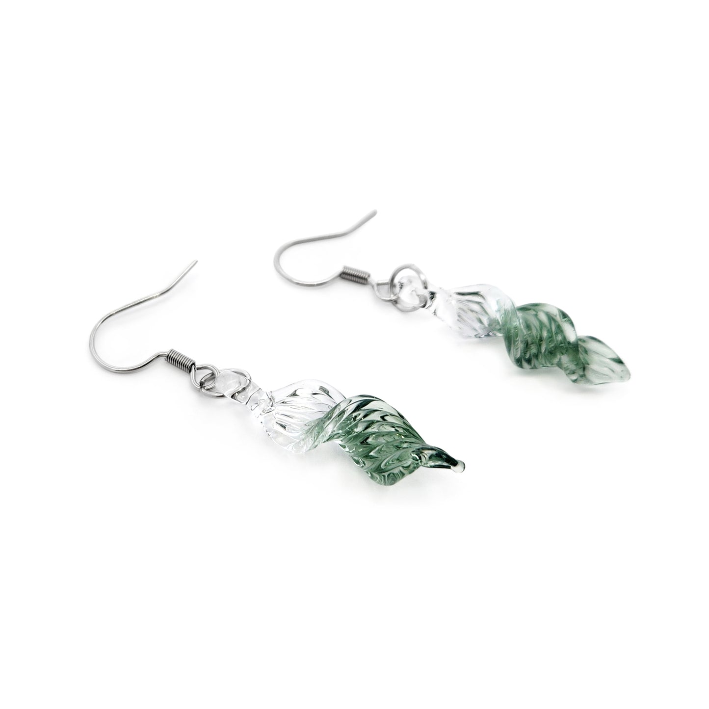 Green Glass Spiral Earrings