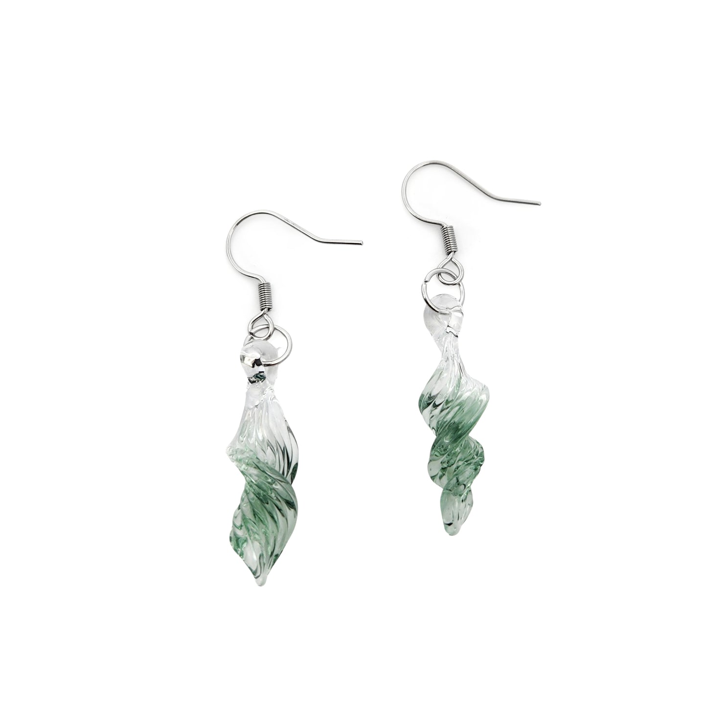 Green Glass Spiral Earrings