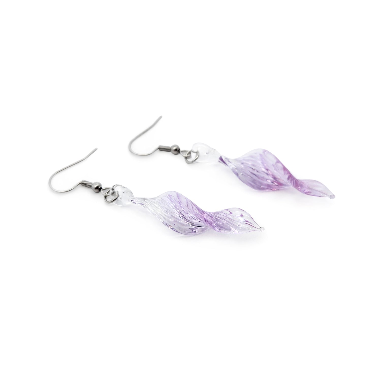 Purple Glass Spiral Earrings