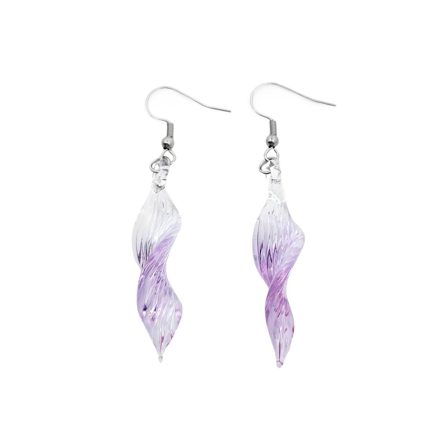 Purple Glass Spiral Earrings