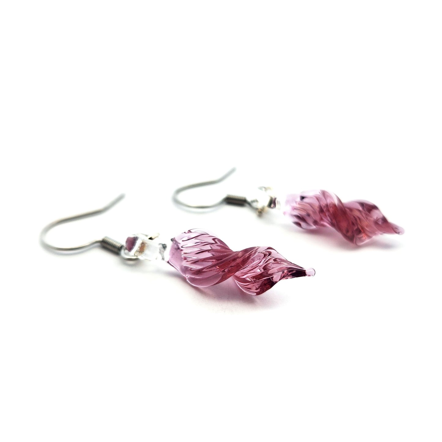 Pink Glass Spiral Earrings