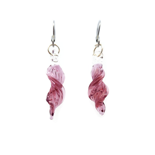 Pink Glass Spiral Earrings