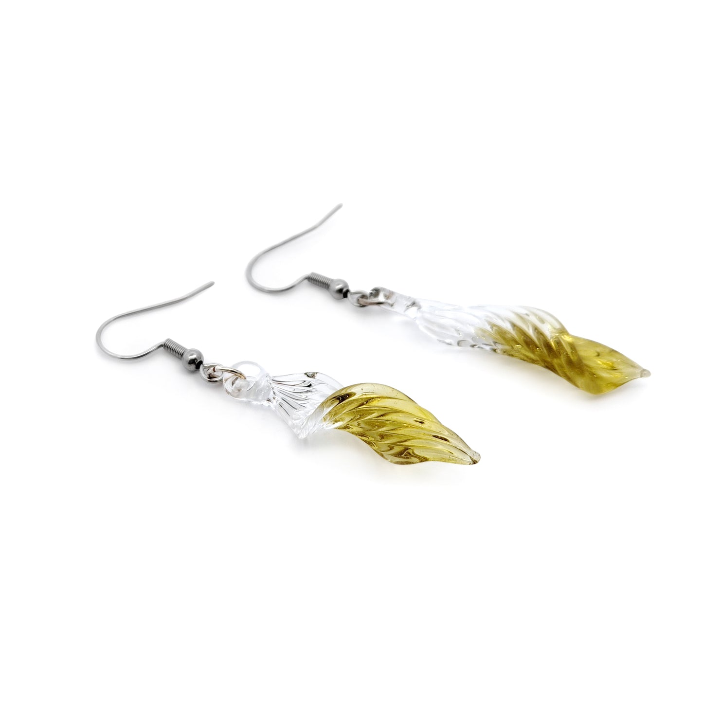 Yellow Glass Spiral Earrings
