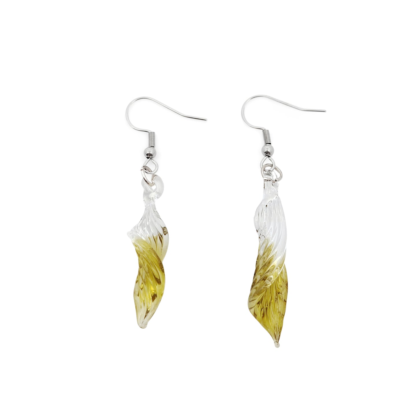 Yellow Glass Spiral Earrings