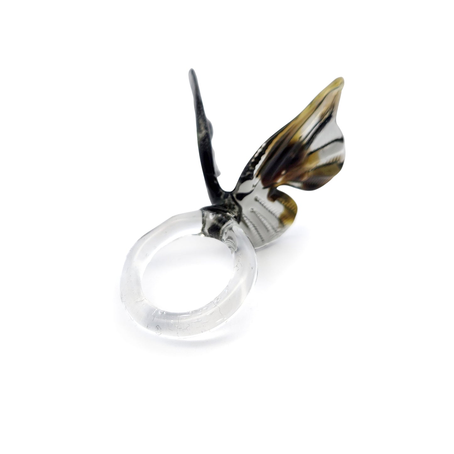 Clear & Black Glass Butterfly Ring