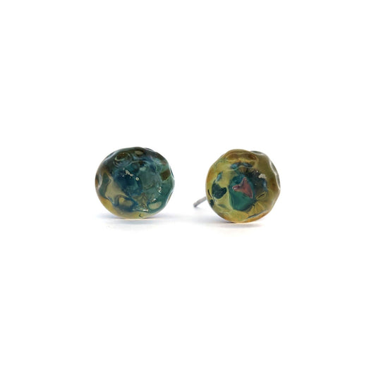 Green Glass Button Earrings