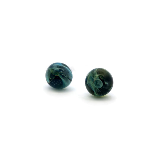 Teal Glass Button Earrings