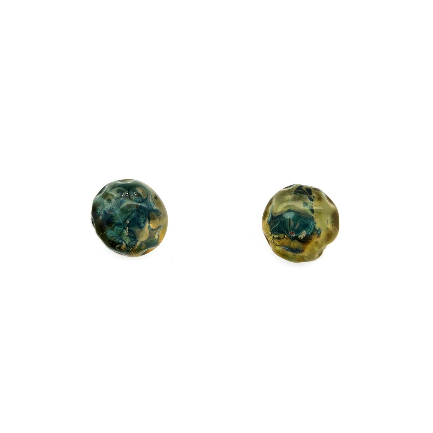 Green Glass Button Earrings