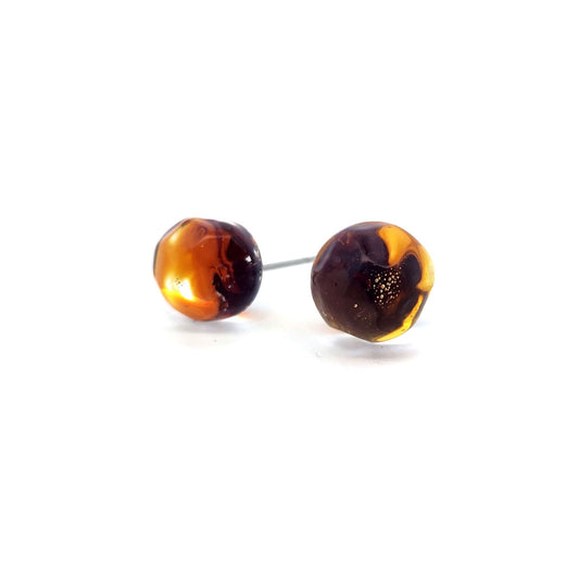 Purple & Orange Glass Button Earrings