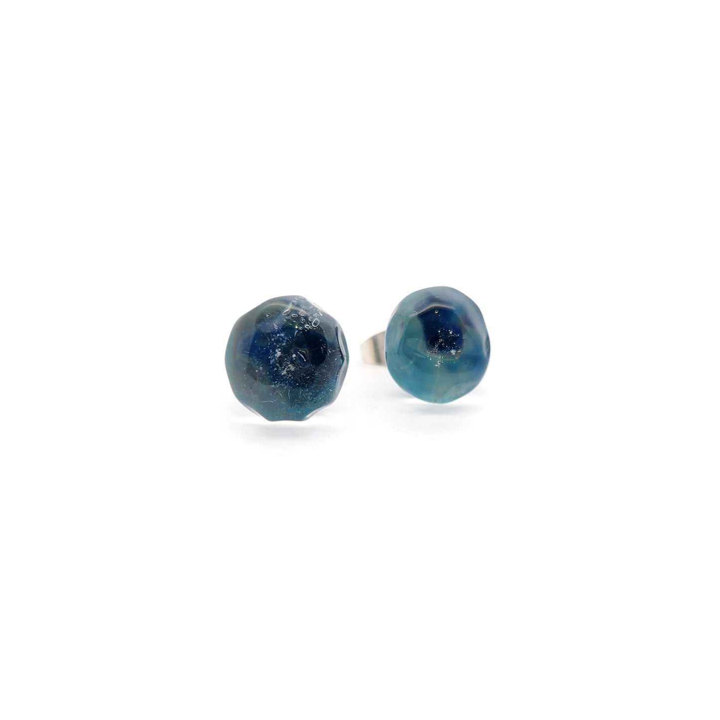 Teal Glass Button Earrings