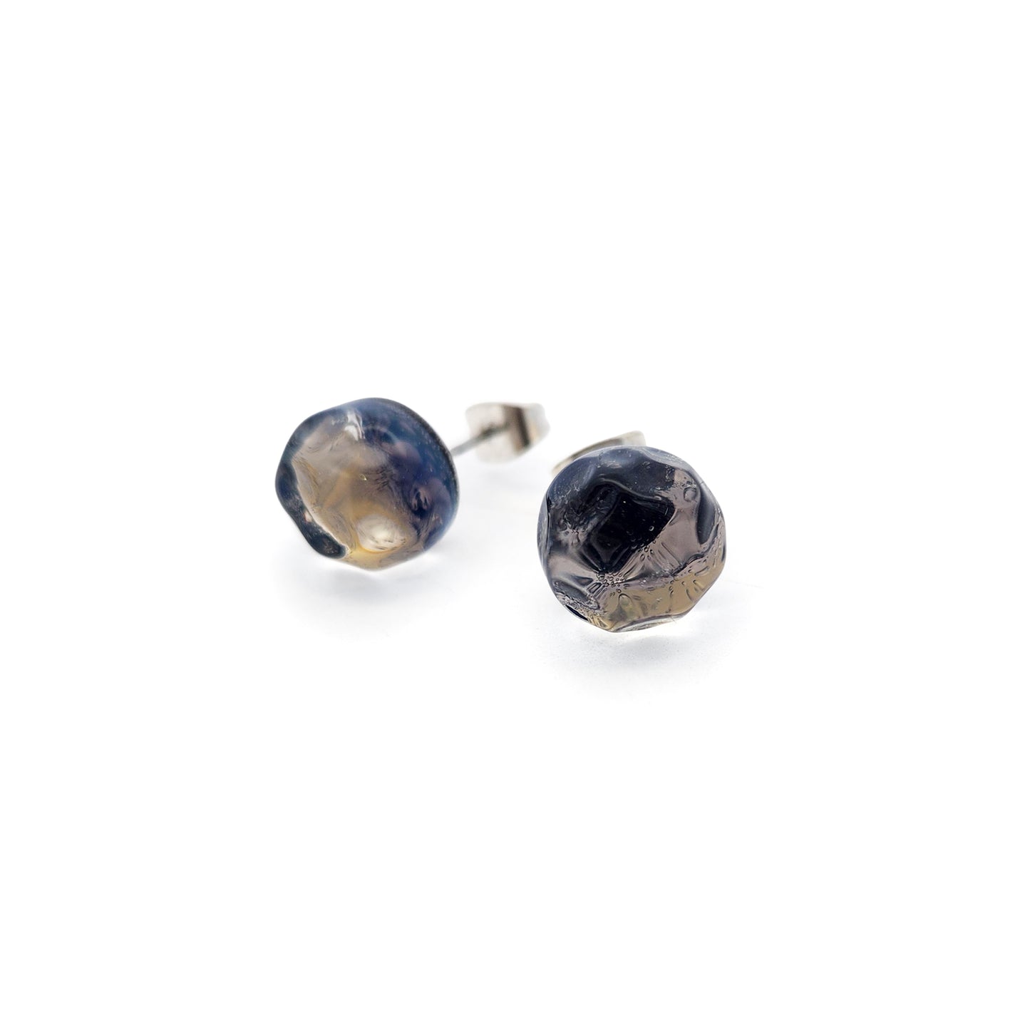Blue Glass Button Earrings