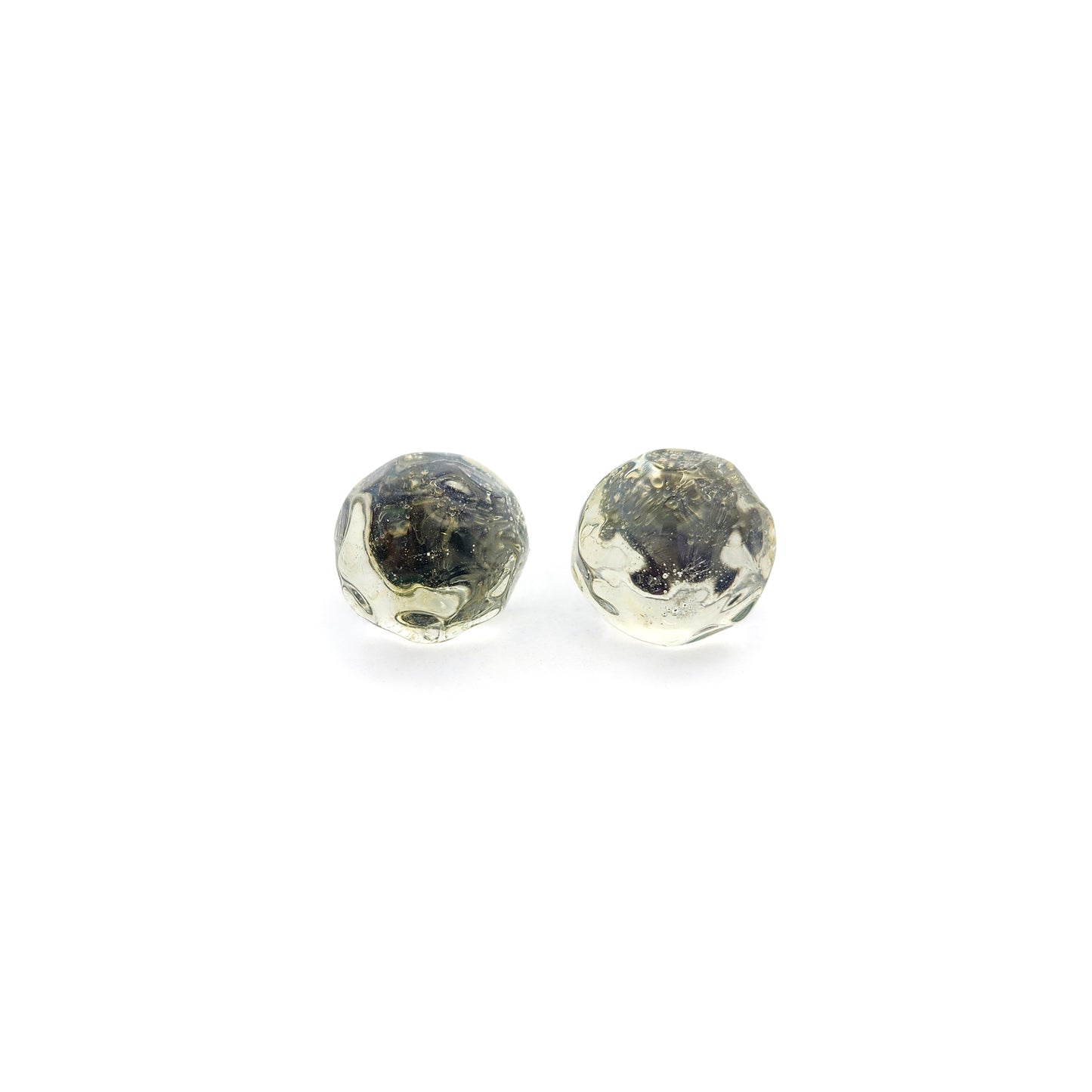 Clear & Light Green Glass Button Earrings