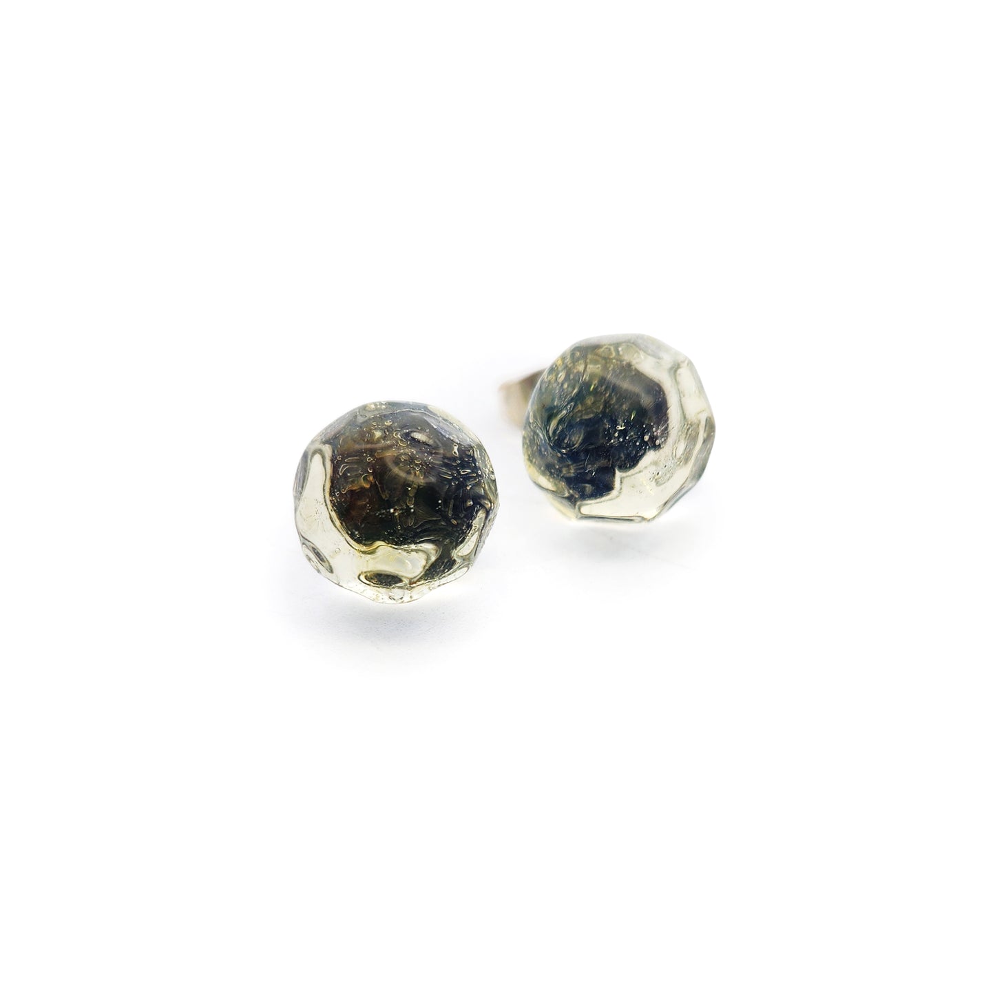 Clear & Light Green Glass Button Earrings