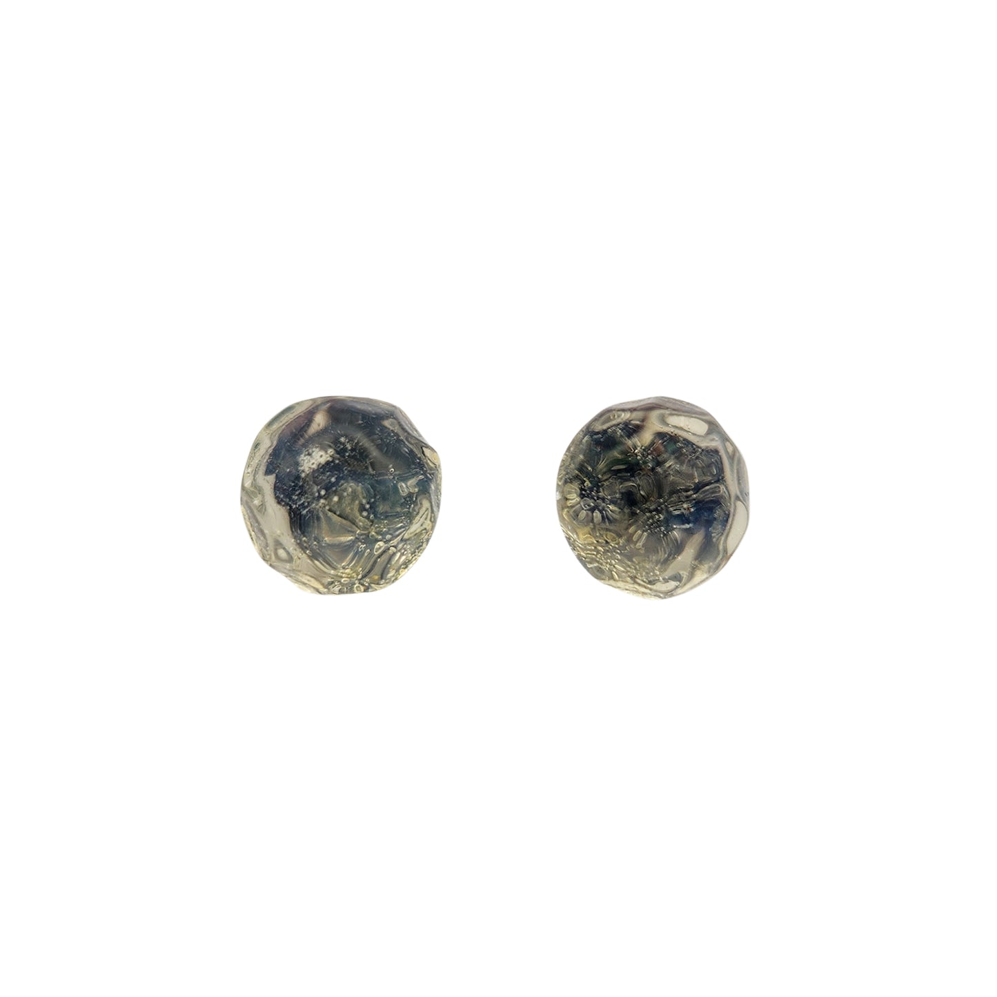 Clear & Light Green Glass Button Earrings