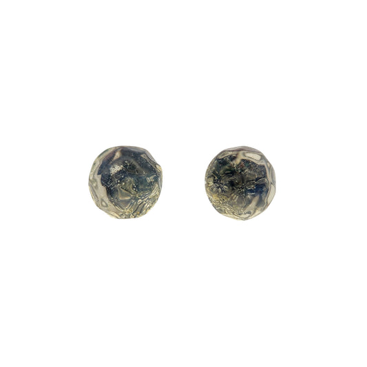 Clear & Light Green Glass Button Earrings