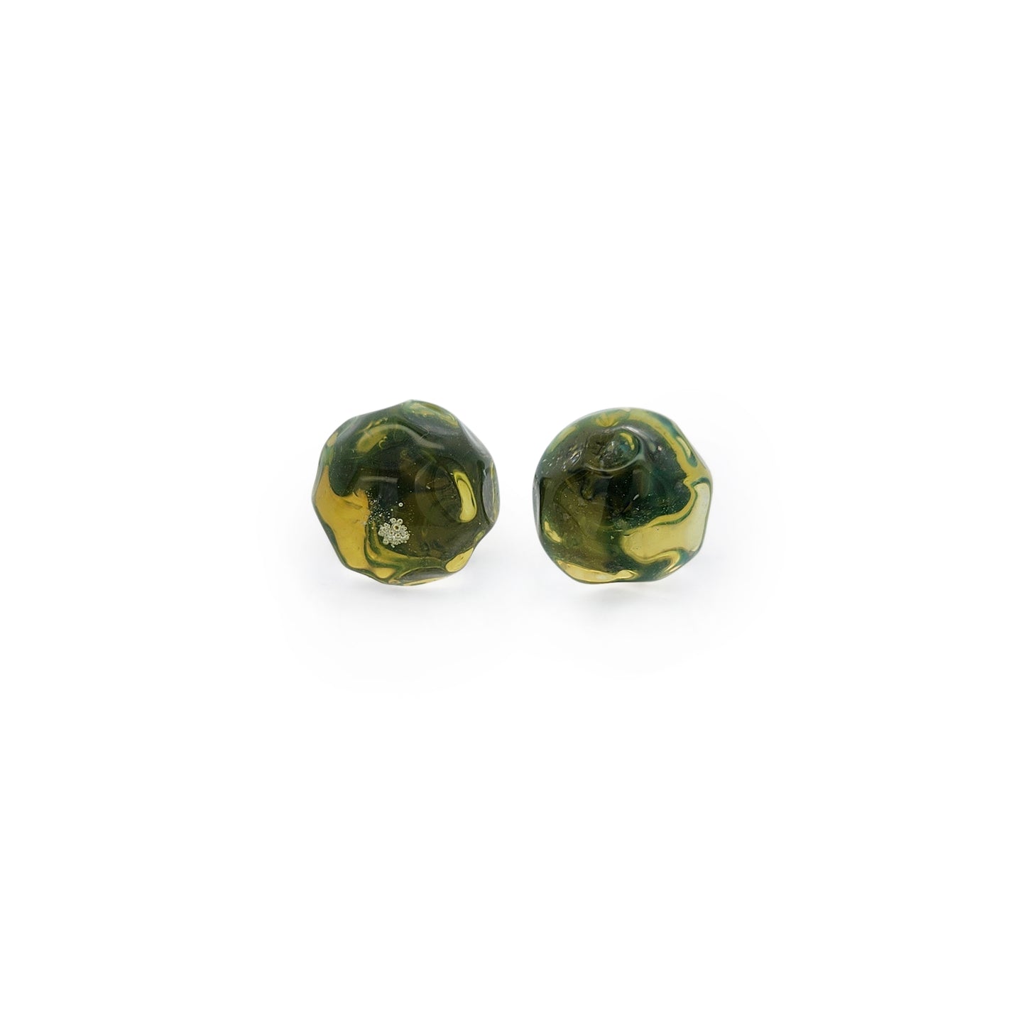 Green Glass Button Earrings