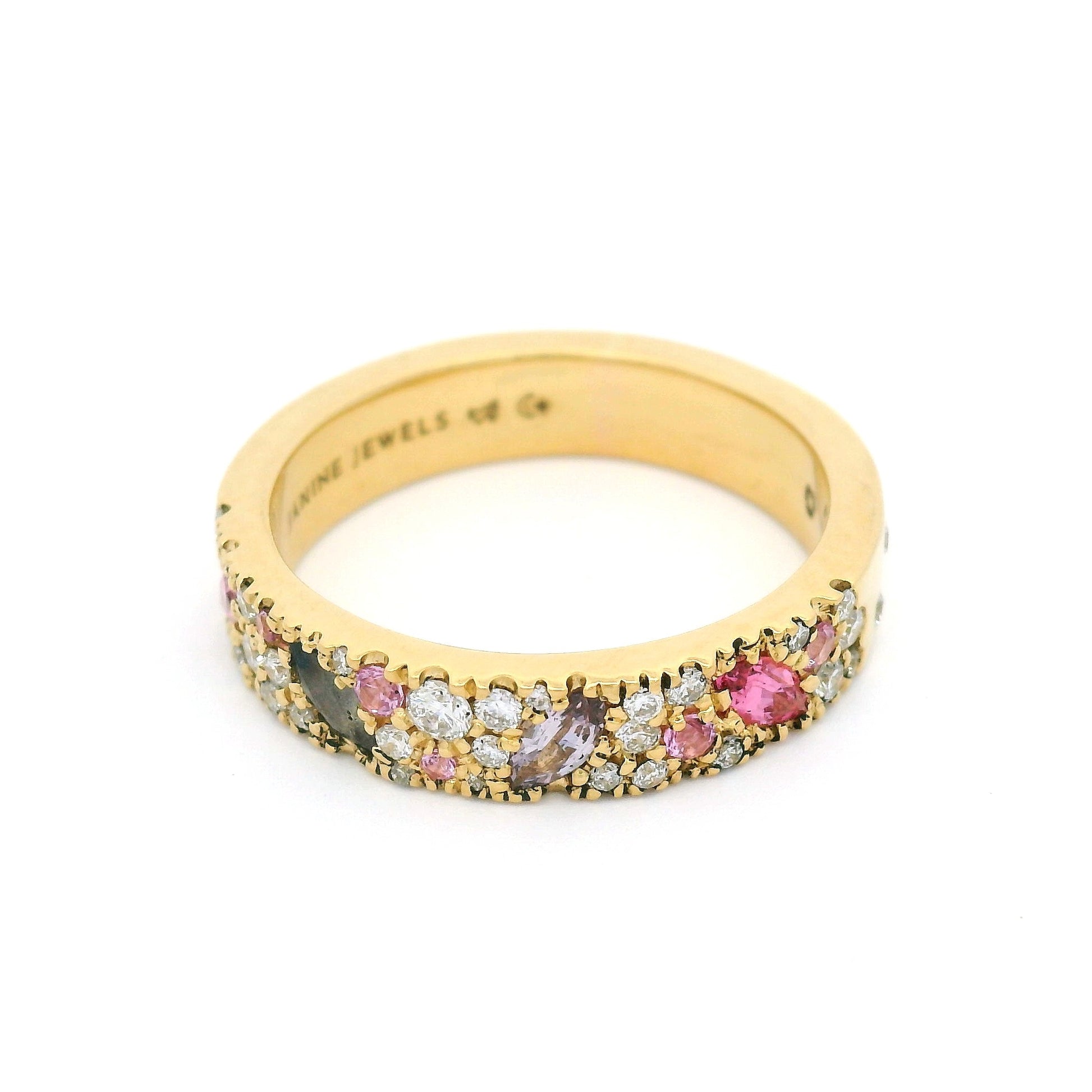 18k Yellow 4mm Wide Band with Pavé-Set with Natural Sapphires and Lab-Grown Diamonds