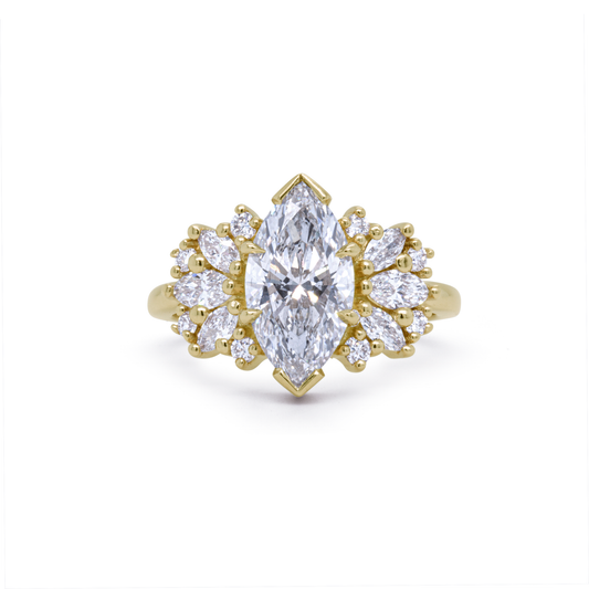 14k Yellow Engagement Ring with 2.0ct Marquise-Shaped Lab-Grown Diamond and Lab-Grown Accent Diamonds