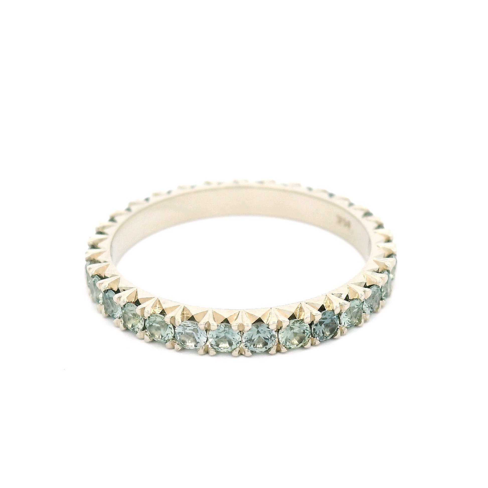 14k White Gold Eternity with 1.2cts Bead-Set Natural Round Greenish-Blue Sapphires