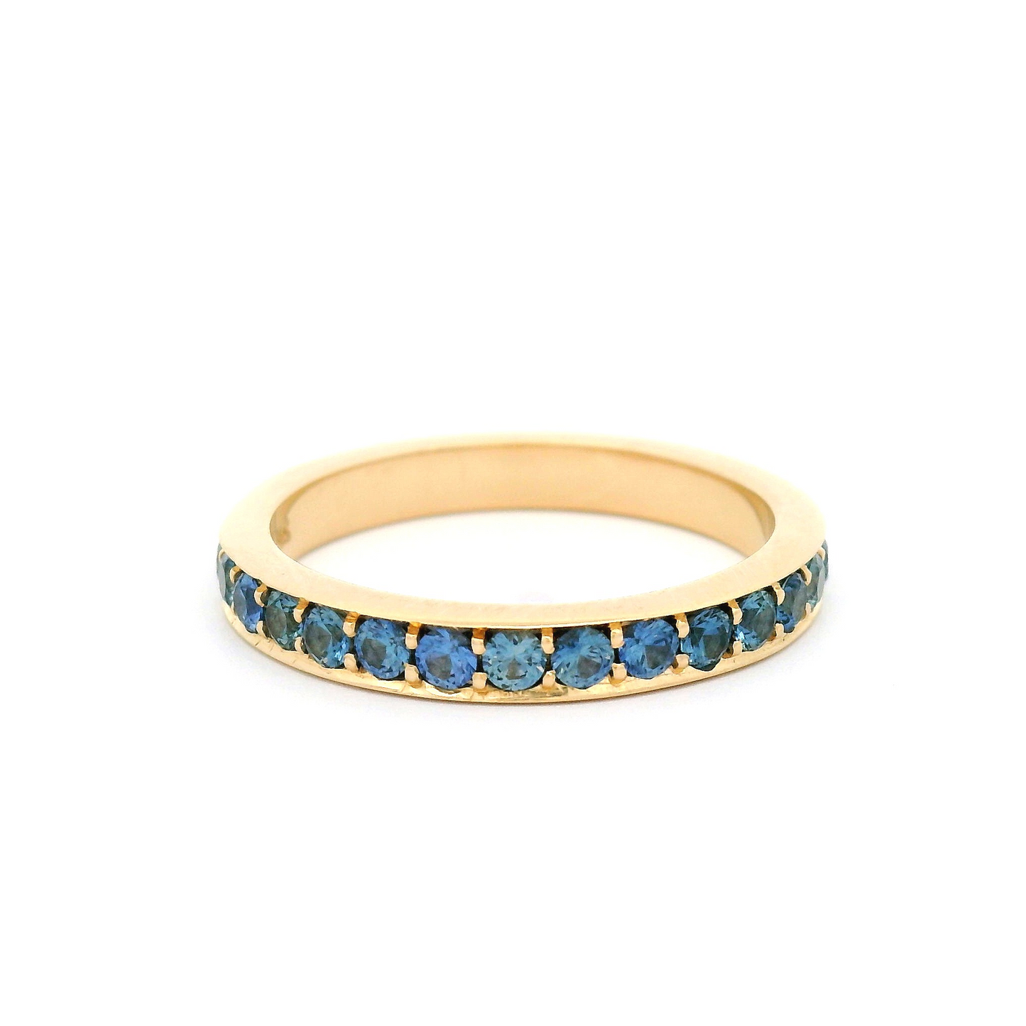 14k Yellow Gold Eternity with 1.2cts Bead-Set Natural Round Blue Sapphires