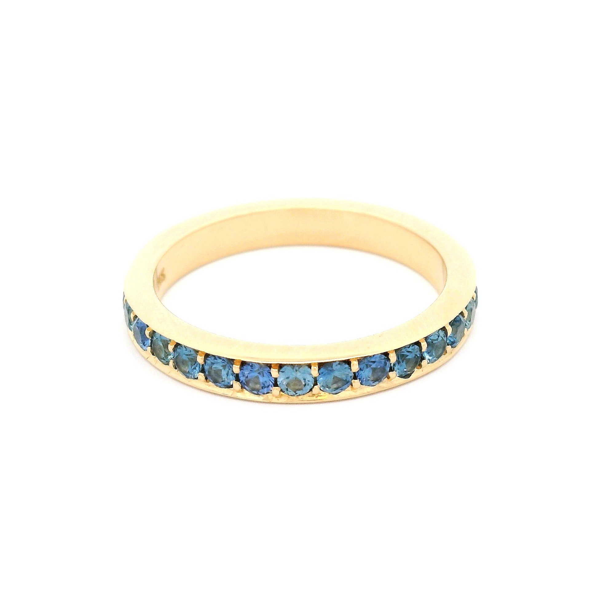14k Yellow Gold Eternity with 1.2cts Bead-Set Natural Round Blue Sapphires