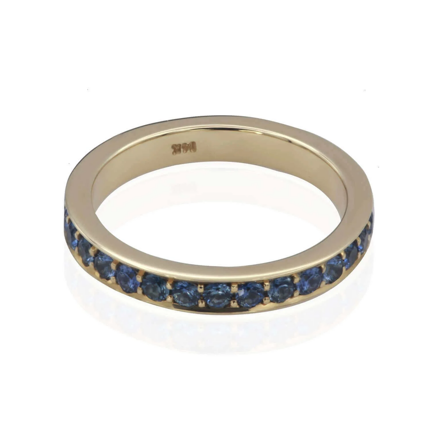 14k Yellow Gold Eternity with 1.2cts Bead-Set Natural Round Blue Sapphires