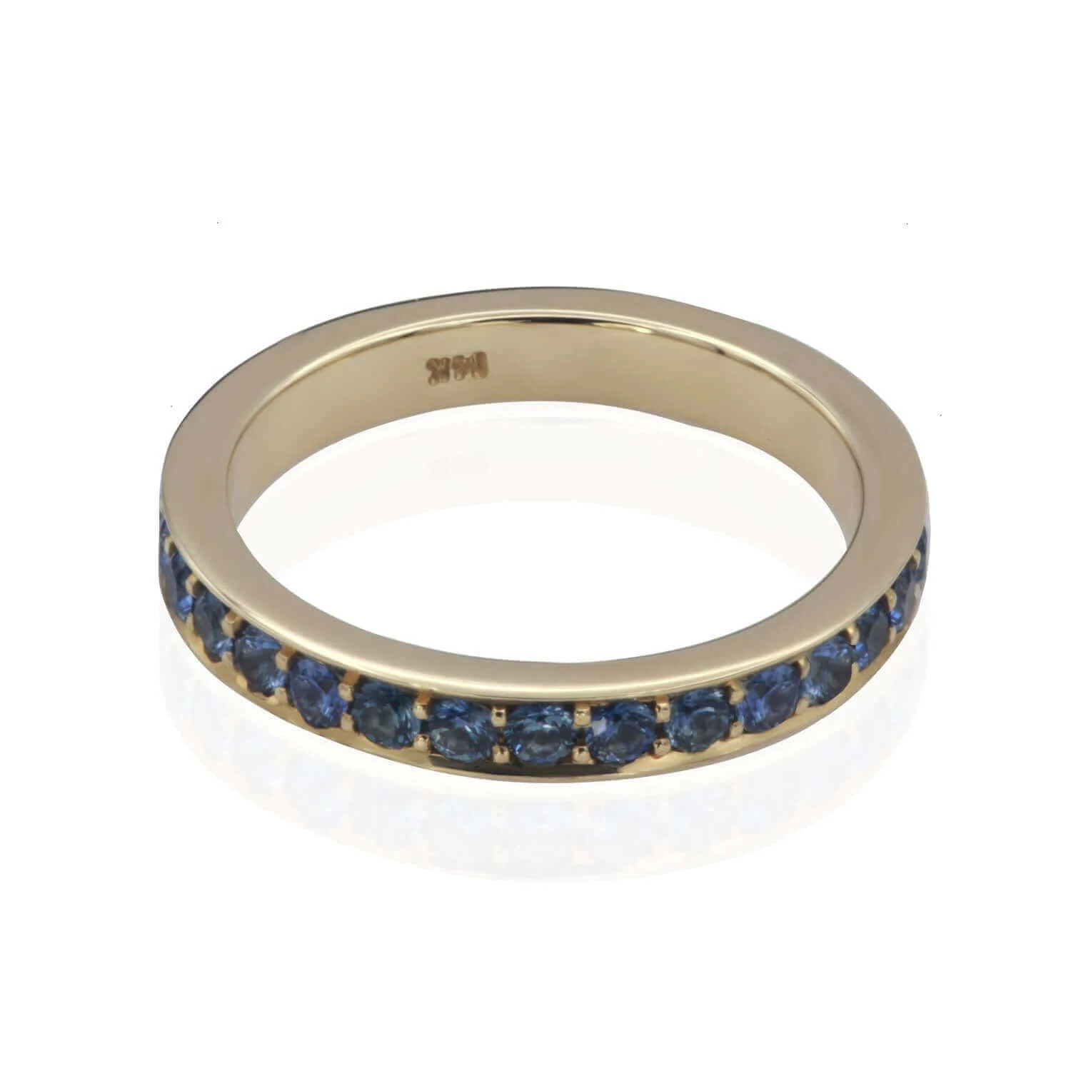 14k Yellow Gold Eternity with 1.2cts Bead-Set Natural Round Blue Sapphires