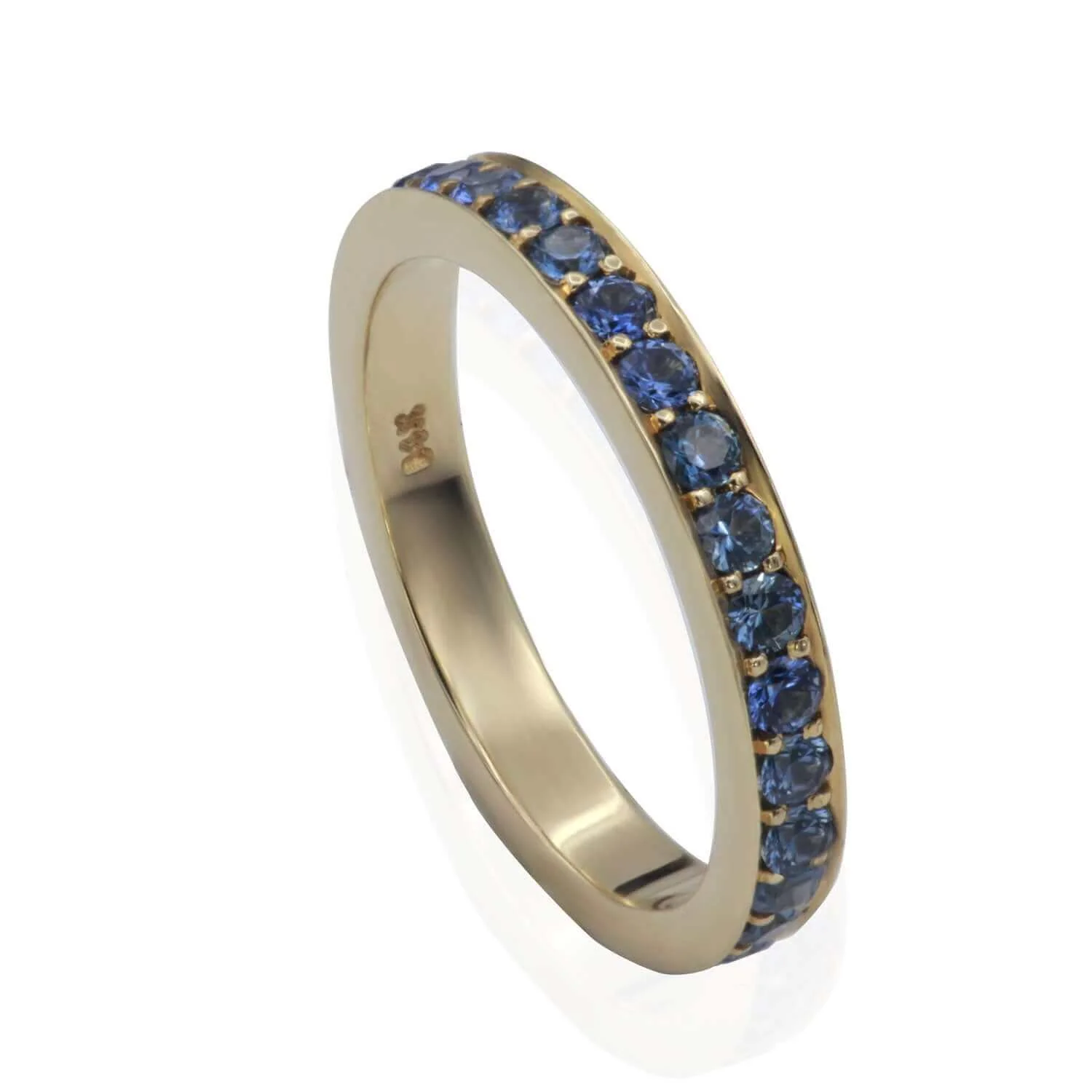 14k Yellow Gold Eternity with 1.2cts Bead-Set Natural Round Blue Sapphires