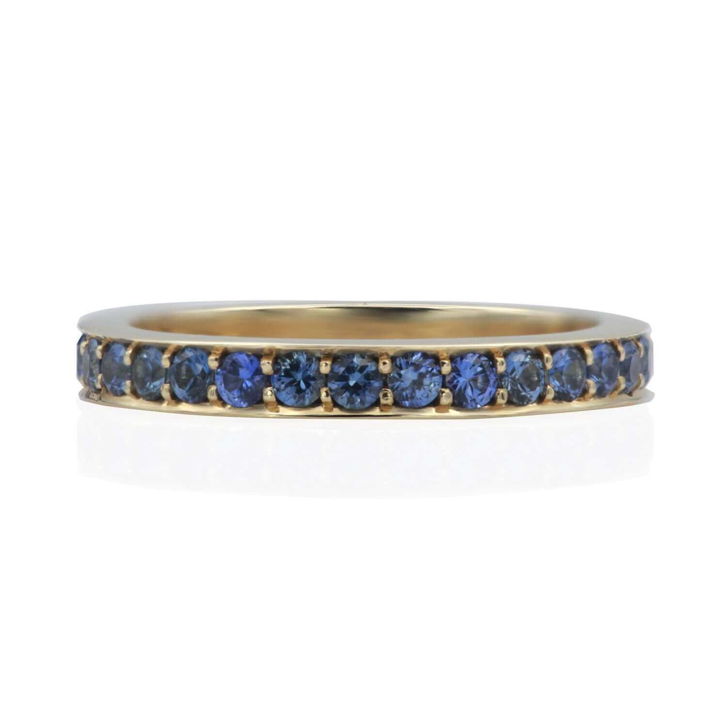 14k Yellow Gold Eternity with 1.2cts Bead-Set Natural Round Blue Sapphires