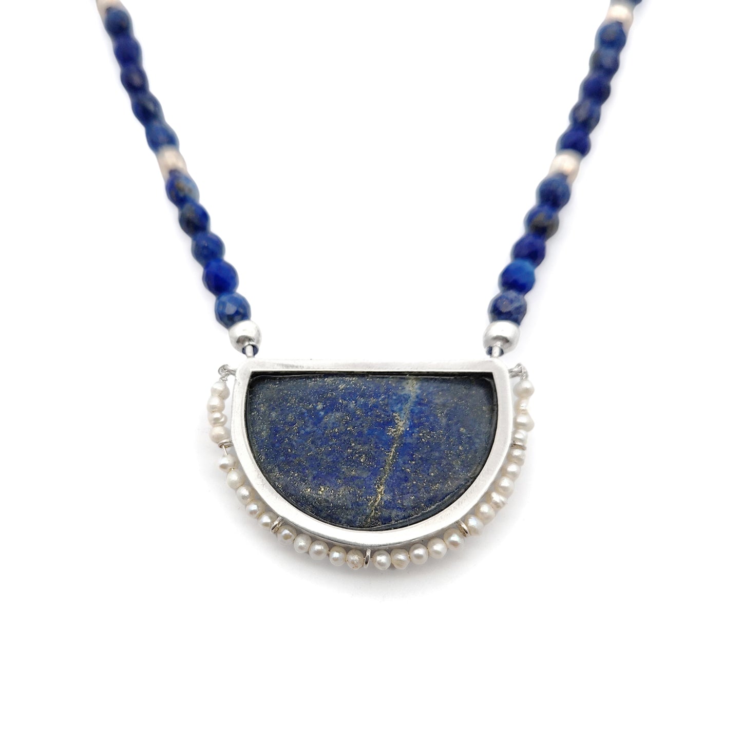 Half-Circle Lapis & Pearl Necklace