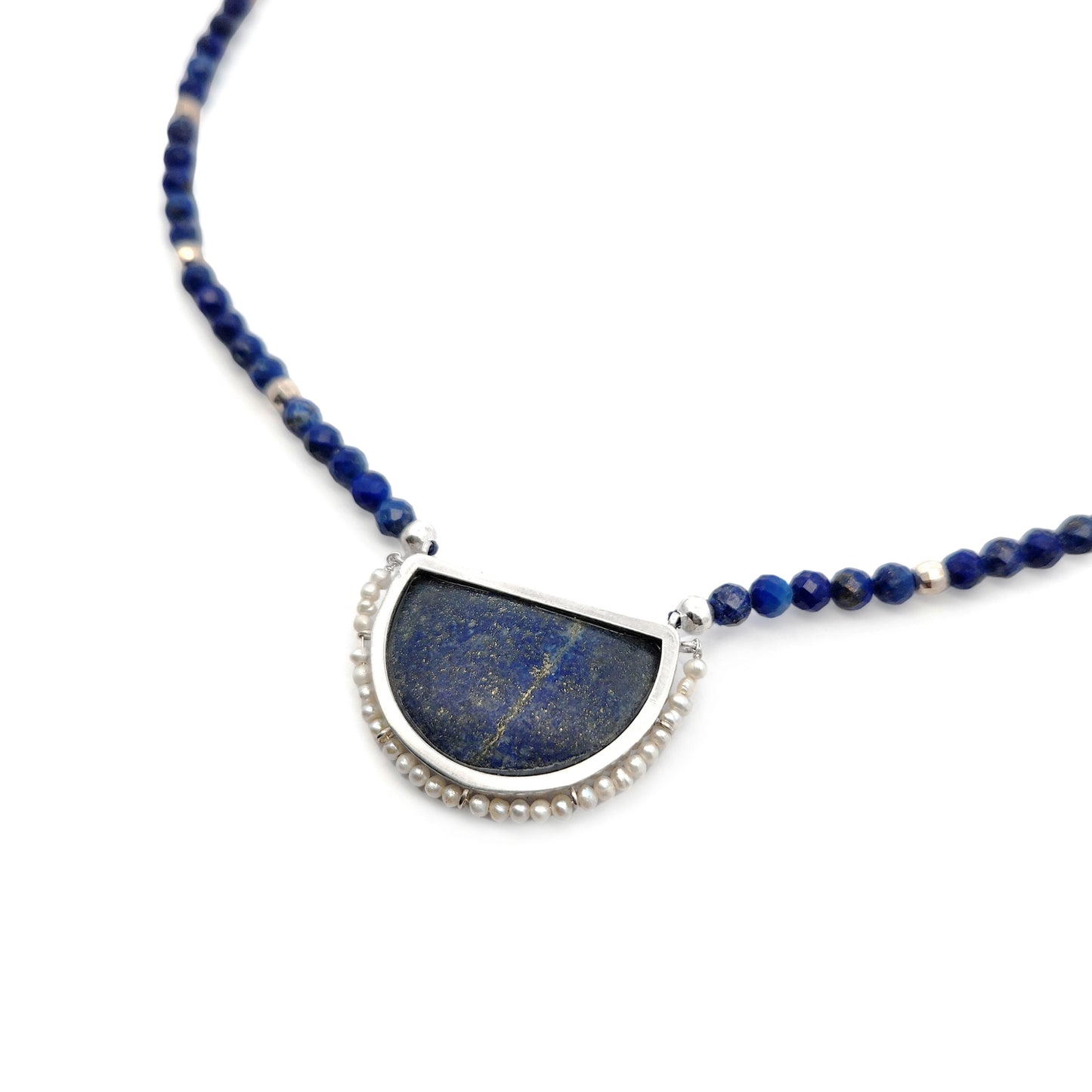 Half-Circle Lapis & Pearl Necklace