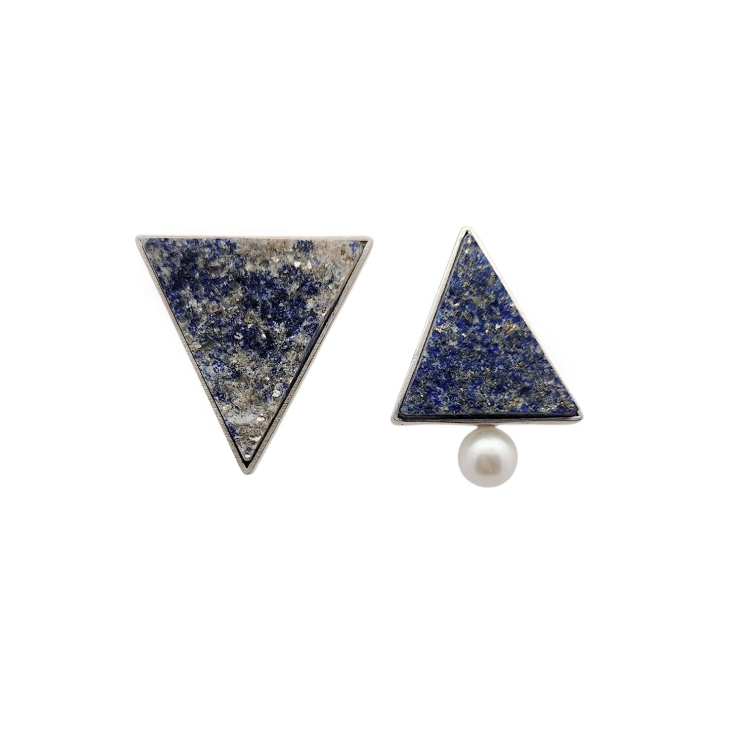 Asymmetric Lapis Lazuli & Pearl Studs