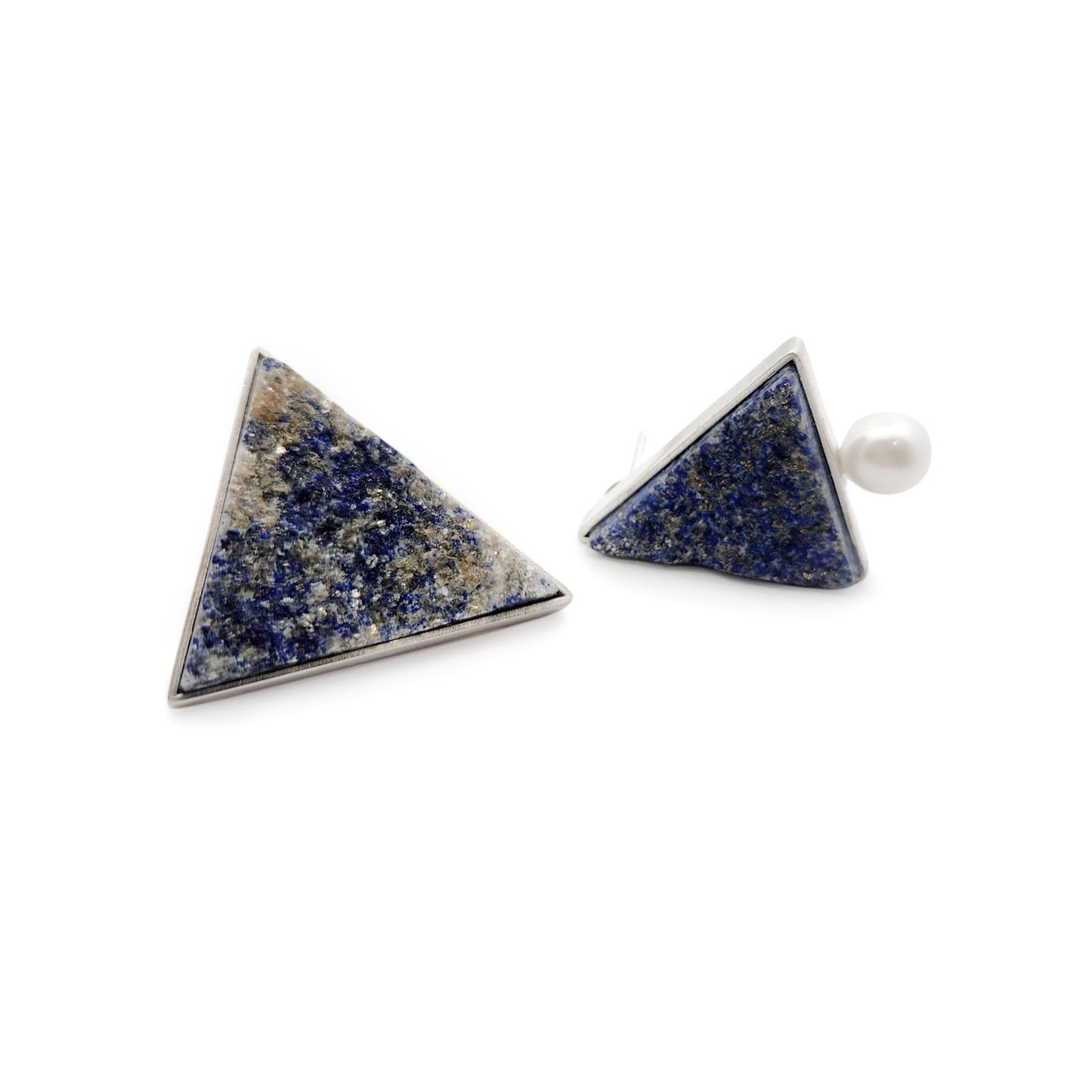 Asymmetric Lapis Lazuli & Pearl Studs
